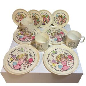 Barbie Party Time Plastic Mug & Plate Set Vintage 1984 Mattel 3 Mugs 8 Plates